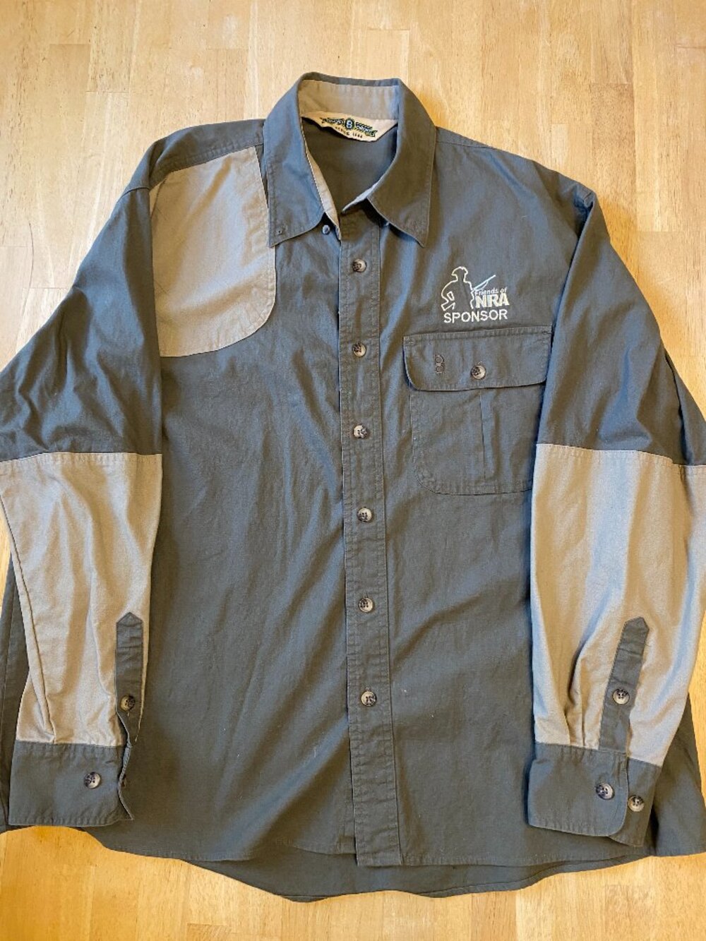 Bob Allen Friends of NRA Sponsor Shooting Shirt Mens Large Gray Cotton Hunting
